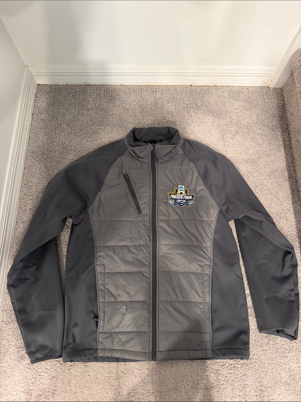 Mens Gray Quilted Softshell Jacket With Ncaa Frozen Four Logo